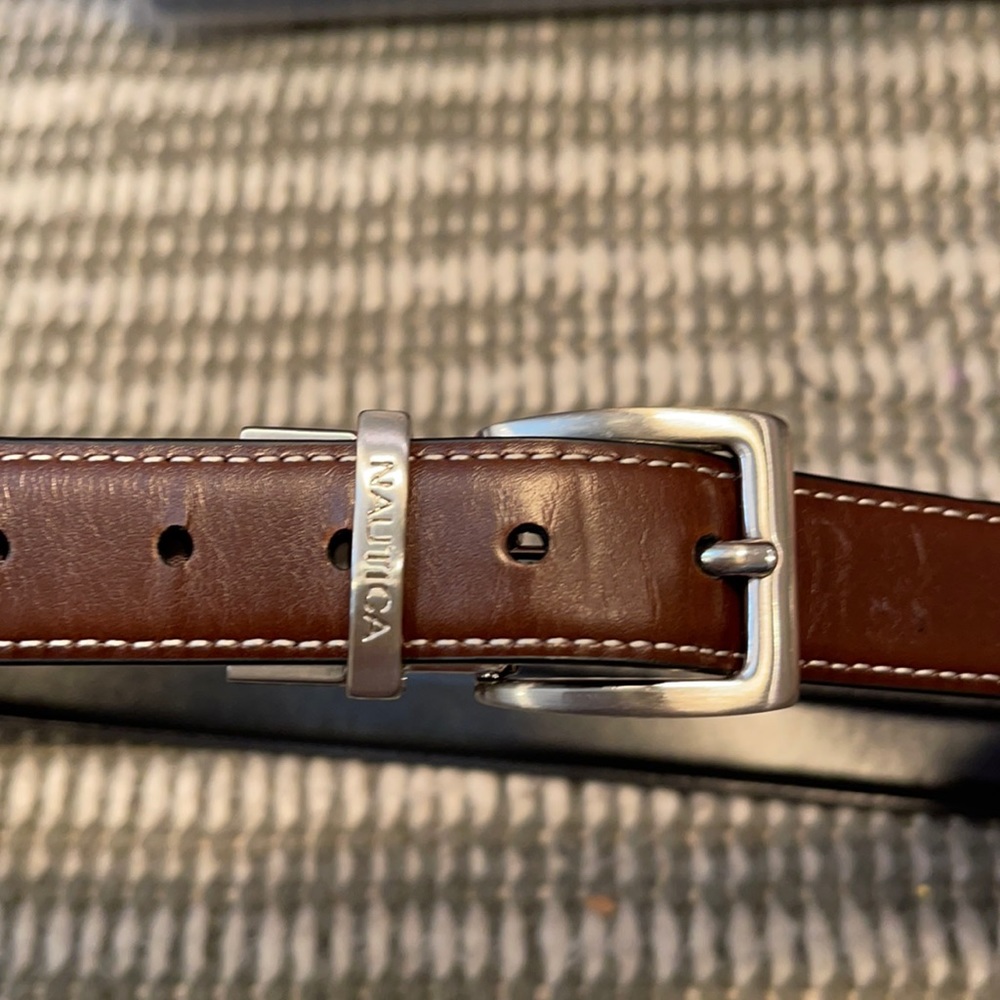 Boys Nautical brown leather belt w/silver buckle EUC
